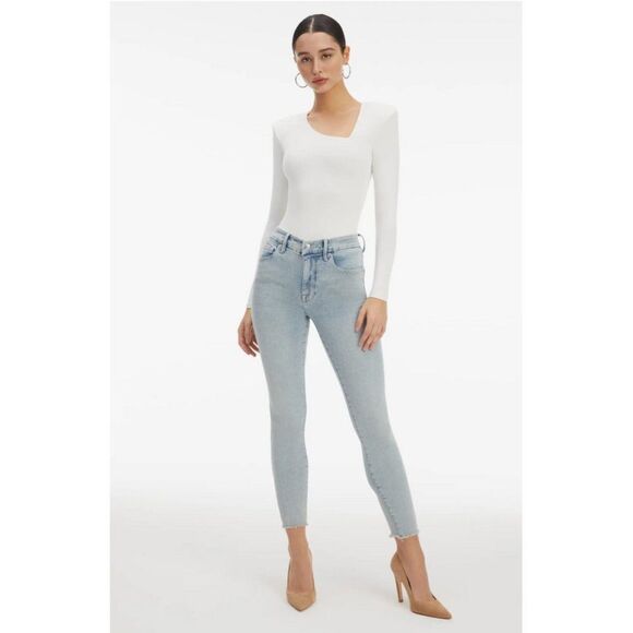 GOOD AMERICAN Good Legs Raw Edge Crop Skinny Jeans In Blue                   418 - Picture 1 of 16